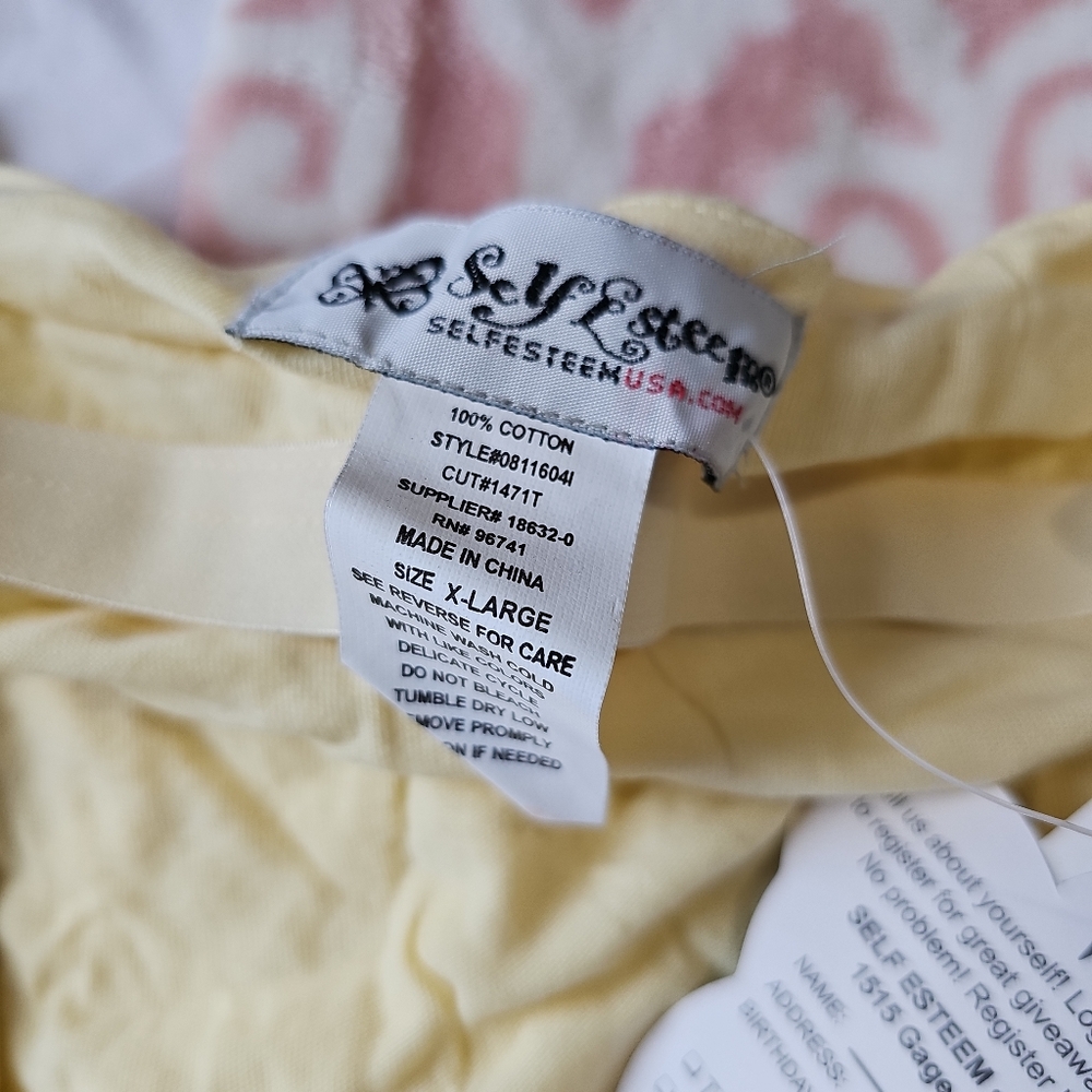 Self Esteem Lace Trim Cami Pale Yellow Cotton – Size L - Picture 3 of 4